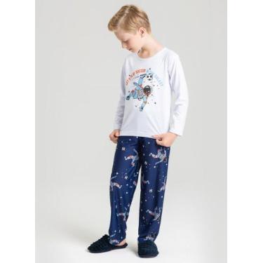 Imagem de Pijama Longo Branco Infantil Menino Astronauta Futebol no Espaço - Mol