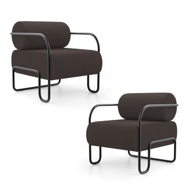 Imagem de Kit 02 Poltronas Decorativas Orgânica Living Miska Veludo Marrom - Abmaza