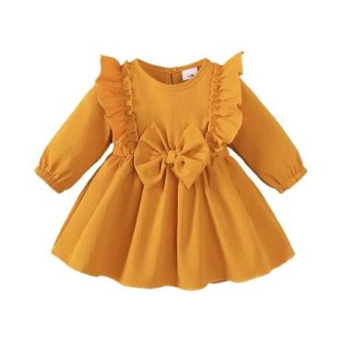 Imagem de Conjunto De Vestido Com Laço E Borda Com Babados, Manga Longa, Para Be