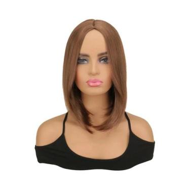 Imagem de Peruca Sintética Curta Lisa Marrom Gengibre Com Franja Para Mulheres, 