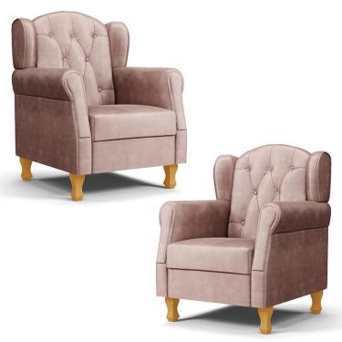 Imagem de Kit 02 Poltronas De Amamentação Pés Madeira Lucy P04 Veludo Rosê - Mpozenato