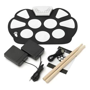 Imagem de Bateria Eletrônica Musical Drum Dobrável Silicone 2 Pedais C - Congrat