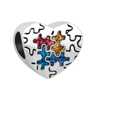 Imagem de GMXLin Pulseira com pingente de coração e conscientização do autismo compatível com pulseiras Pandora Charms, Cobre
