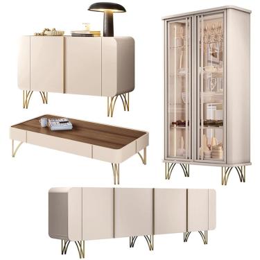 Imagem de Conjunto com Cristaleira Texas 1 Porta 6 Prateleiras MDF e MDP Off White Castanho Gran Belo