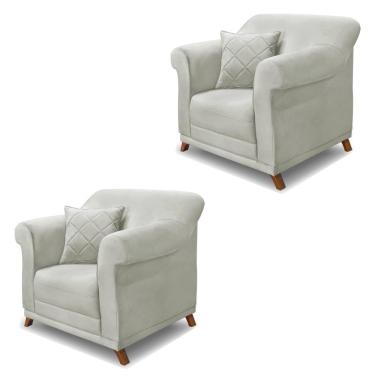 Imagem de Kit 2 Poltronas Decorativas Armstrong para Sala de Estar Veludo Prata com Almofadas Gran Belo