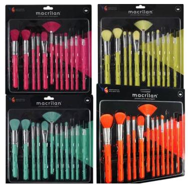 Imagem de Kit com 12 pincéis para maquiagem neon macrilan