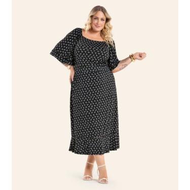 Imagem de Saia Feminina Estampada Super Midi Secret Glam Preto, Plus G3, Preto