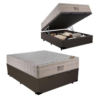 Imagem de Cama Box com Baú Casal Airtech Pillow Top Molas Ensacadas Courino Marrom Ortobom 138CM