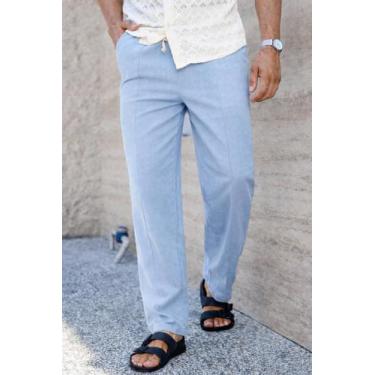 Imagem de Calça Linho Masculino Alfaiataria Ajustável Alta Qualidade Slim Social