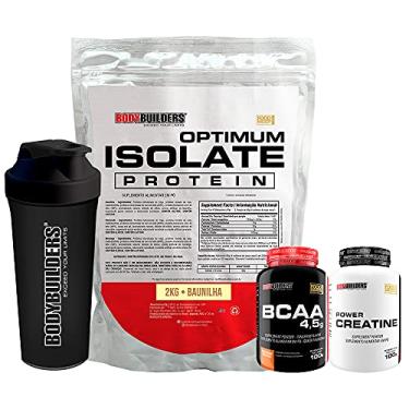 Imagem de Kit Optimum Isolate Whey Protein 2kg + BCAA 100g + Power Creatina 100g + Coqueteleira - Bodybuilders Baunilha