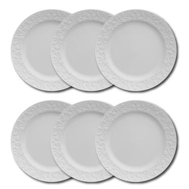 Imagem de Conjunto de Pratos Rasos Germer Tassel em Porcelana Branco – 6 Peças