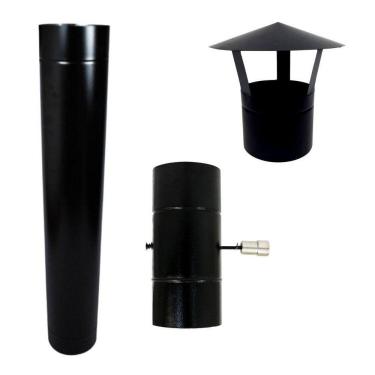 Imagem de Kit Chaminé 130Mm Duto, Registro Damper, Chapéu Chinês