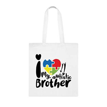 Imagem de Bolsa tiracolo I Love My Autistic Brother, presente para irmão autista, bolsa de ombro Autistic Brother e Irmã Autistic Brother, Branco