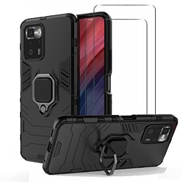 Imagem de Capa de celular ZMONE para Xiaomi Poco X3 GT com protetor de tela de vidro [2 unidades] Capa protetora de camada dupla resistente à prova de choque com suporte magnético – Preta