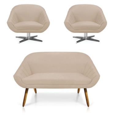 Imagem de Kit 01 Namoradeira 02 Lugares E 02 Poltronas Giovana Suede Bege