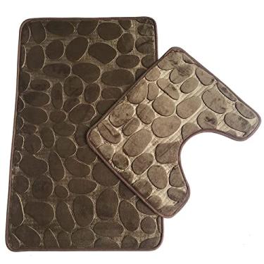 Imagem de SHENGANG Conjunto de tapete de banho macio antiderrapante de paralelepípedos tapete de banheiro absorvente tapetes de banho tampa do vaso sanitário, 8,80x50 cm