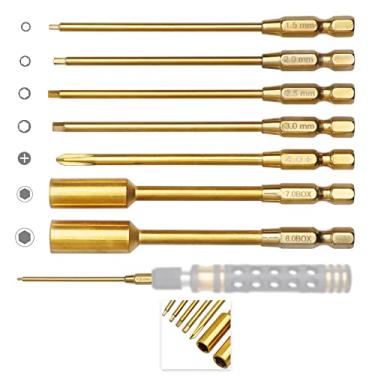 Imagem de FriHobby Conjunto de brocas Allen de cabeça hexagonal de titânio de 1,5 mm, 2 mm, 2,5 mm, 3 mm, chave de porca sextavada de trava M4/M5 Phillips Bit de 1/4" Kit de ferramentas de troca rápida RC Hobby
