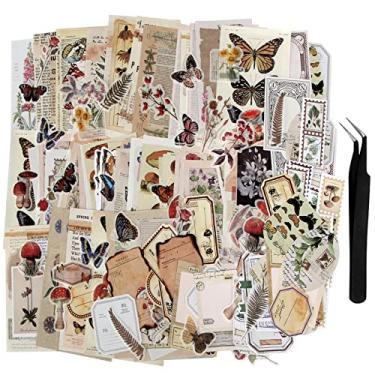 Imagem de TIYPKE 200 peças adesivos para scrapbooking ervas botânicas - flores de cogumelo natureza borboleta suprimentos de diário adesivos para balas suprimentos adesivos estéticos lixo diário suprimentos