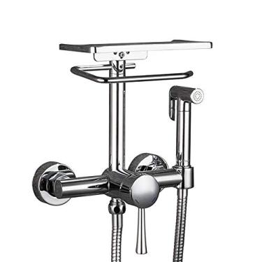 Imagem de NESHO Pulverizador de bidê portátil para banheiro, conjunto de arruela de fraldas de pano de bebê cromado conjunto de torneira de bidê de banheiro montado na parede com mangueira anti-vazamento, água quente e fria, suporte de papel higiênico