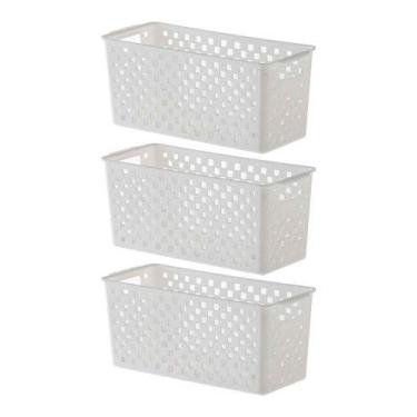 Imagem de 3 Cestas Organizadoras Quadratta branco para gavetas, armários, lavanderias, cozinha, banheiro e quarto