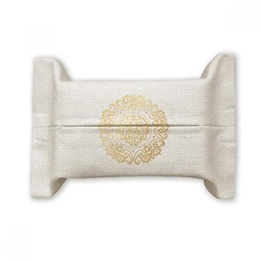 Imagem de Bolsa de linho de algodão para lenços faciais chineses com borboleta dourada redonda