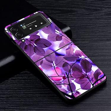 Imagem de Capa de celular para Samsung Galaxy Z Flip 3 Z Flip 4 5G Capa preta rígida para PC Flores roxas lavanda, Z6, para Z Flip 3 5G