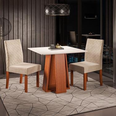 Imagem de Conjunto Sala de Jantar Mesa Quadrada com 2 Cadeiras Beatriz Espresso Móveis Cherry/Off White