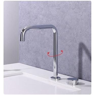 Imagem de Torneira de banheiro de dois furos, torneira de banheiro de ouro escovado generalizada, torneira de pia giratória, estilo 2 cromado, tamanho único