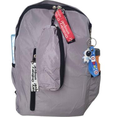 Imagem de Mochila Escolar Feminina Kit Estojo e Chaveiro Cinza ZC8006