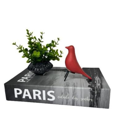 Imagem de Conjunto Decoração Livro + Vaso De Vidro + Pássaro Vermelho