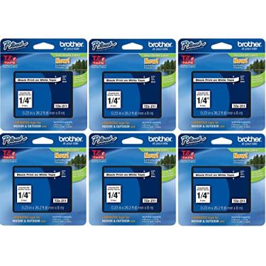 Imagem de Brother Pacote com 6 fitas laminadas TZe-211 genuínas P-Touch, impressão preta em branco, fita adesiva laminada padrão para fabricantes de etiquetas P-Touch, cada rolo tem 0,23"/6 mm (1/10.2 cm) de