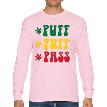 Imagem de Camiseta de manga comprida Puff Puff Pass 420 Weed Lover Pot Leaf Smoking Marijuana Legalize Cannabis Funny High Pothead, Rosa choque, XXG