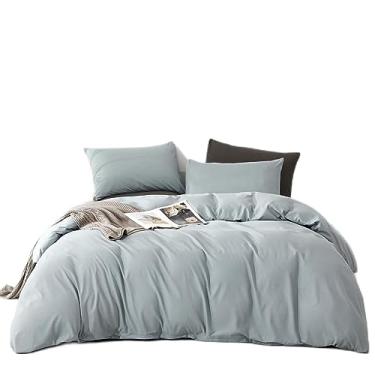 Imagem de Pureant Conjunto de edredom azul claro claro azul claro de algodão feminino e masculino liso azul claro para cama de cama azul claro moderno cobertor azul claro edredom macio saúde cama azul lago