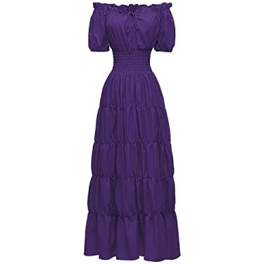 Imagem de Abaowedding Vestido feminino renascentista medieval camisa pirata camponesa top irlandês sob vestido, Roxa, PP