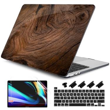 Imagem de DONGKE Compatível com MacBook Pro 13 polegadas 2024 2023-2020 versão A2338 M2/M1 A2251 A2289 com tela retina e Touch ID, capa rígida de plástico, capa de teclado e película de tela - grão de madeira