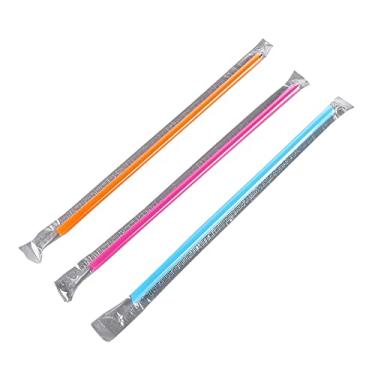 Imagem de Pacote com 200 canudos de papel descartáveis finos canudos de plástico para restaurante, bar, casa, embalagem individual, cores sortidas