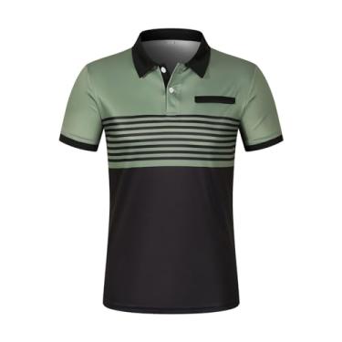 Imagem de Camisas masculinas casuais elegantes com botões, manga curta, gola de lapela, camisas casuais de golfe, top de férias de verão (Color : Green, Size : XL)
