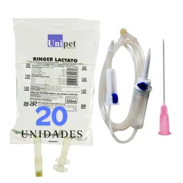 Imagem de 20 UN RINGER LACTATO JP 250 ML COM EQUIPO E AGULHA UNIPET