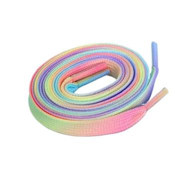 Imagem de Cor Do Arco-íris Sapato Cadarços Corda Casual Colorido Cadarços Se Encaixa Todos Os Sapatos Crianças Basquete Cadarços Encantos Para Tênis(Color:Candy Rainbow,Size:120cm)