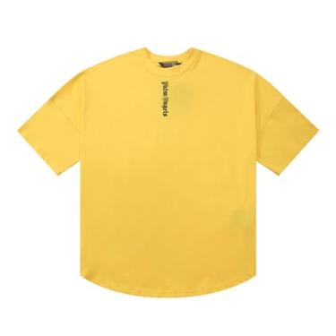 Imagem de Camiseta Pa manga curta cor doce casual versátil gola redonda manga curta, Amarelo, XG