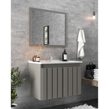 Imagem de Conjunto Balcão para Banheiro com Espelheira Barra 60 Cimento