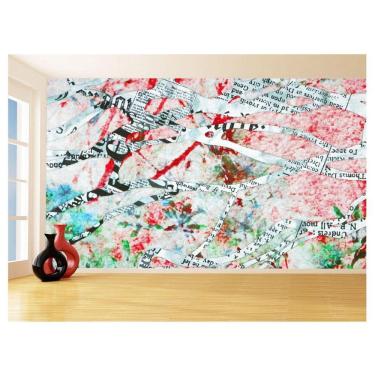 Imagem de Papel De Parede 3D Arte Recortes Jornal Colorido 3,5M Tra34