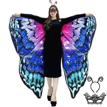 Imagem de yamisan Double Sided Printing Butterfly Costume for Women, Butterfly Wings for Adults Halloween Costumes Party (Pink Blue)