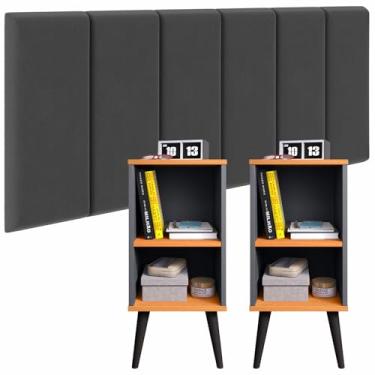 Imagem de Conjunto Cabeceira Cama Casal 1,40 Com Criado Quarto Luxo (Cinza - Cinza/Cinamomo)