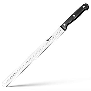Imagem de Humbee Faca de entalhe de 30 cm com borda afiada Granton para corte de carne de peito e peru – Lâmina de aço inoxidável com cabo ergonômico POM – Faca longa para cozinha e churrasqueira