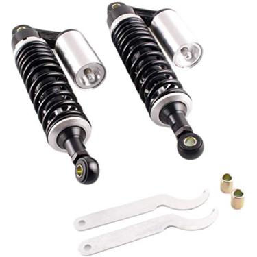 Imagem de Soosee Um par de amortecedores de ar de motocicleta de 320 mm, ajuste universal para Honda Suzuki, Yamaha, Kawasaki, quadriciclo, quadriciclos esportivos (preto e prata)