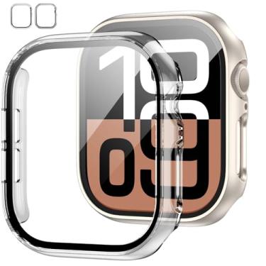 Imagem de Pacote com 2 capas com protetor de tela de vidro temperado para Apple Watch Series 11 (2025) Series 10 46 mm, JZK Slim Guard Bumper Cobertura Completa Hard PC Capa protetora HD ultrafina para iWatch