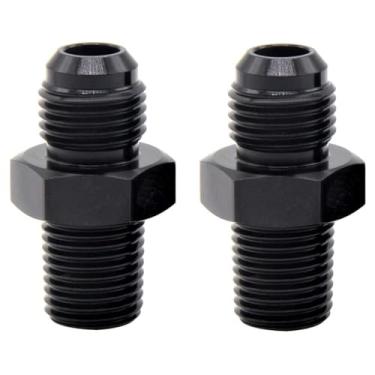 Imagem de YSIL Adaptador de encaixe de tubo 10AN macho flare para 1/2 NPT conector de união de combustível liga de alumínio superfície anodizada preta reta 2 peças