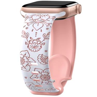 Imagem de GEAK Pulseira floral feminina compatível com Apple Watch Watch de 40 mm, 44 mm, 41 mm, 45 mm, 49 mm, 38 mm e 42 mm, macia e elegante para Apple Watch Series 9, 8, 7, 6, 5, 4, 3, 2 e 1