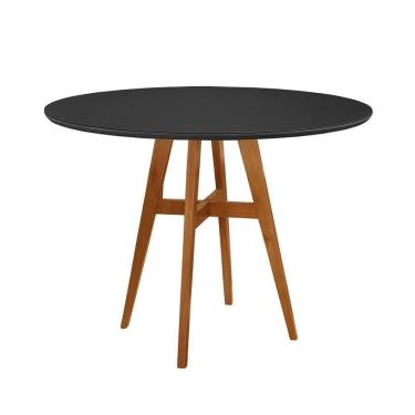 Imagem de Mesa De Jantar Atenas Madeira Maciça 110cm Tampo Redondo Vidro Móveis Minas Cor Preto